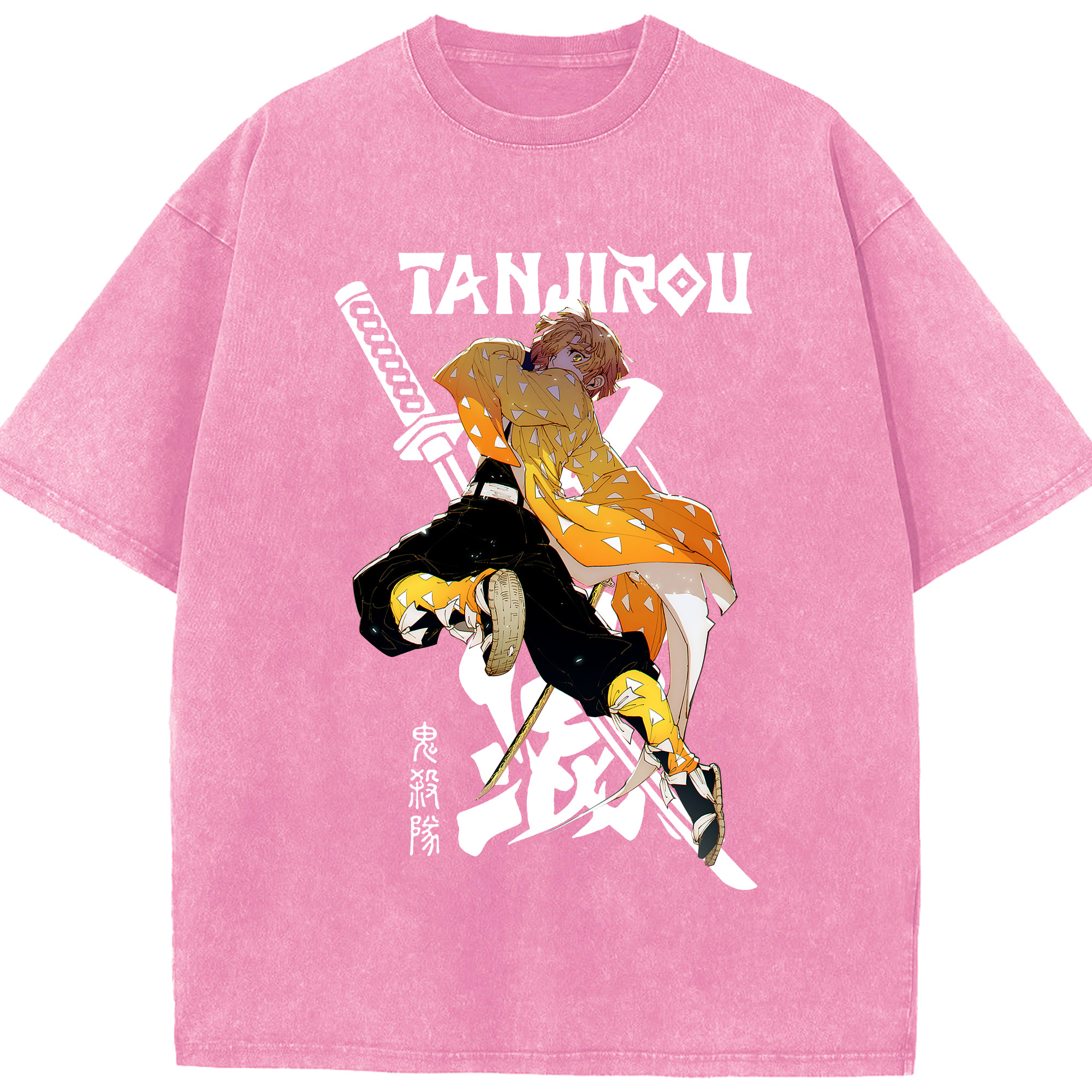（画像用） 鬼滅の刃（きめつのやいば）我妻 善逸／あがつま ぜんいつ Agatsuma Zenitsu 綿100% ヴィンテージ風 半袖Tシャツ（フロントプリント）